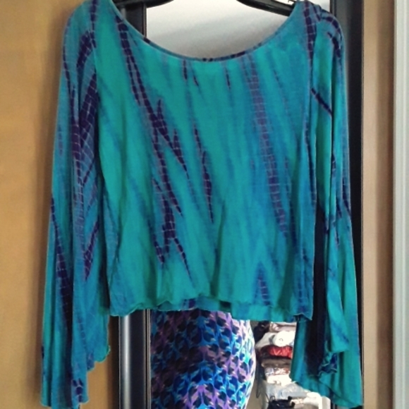 Free People Ashbury cropped tie dye bell sleeve bohemian top S - Picture 5 of 7
